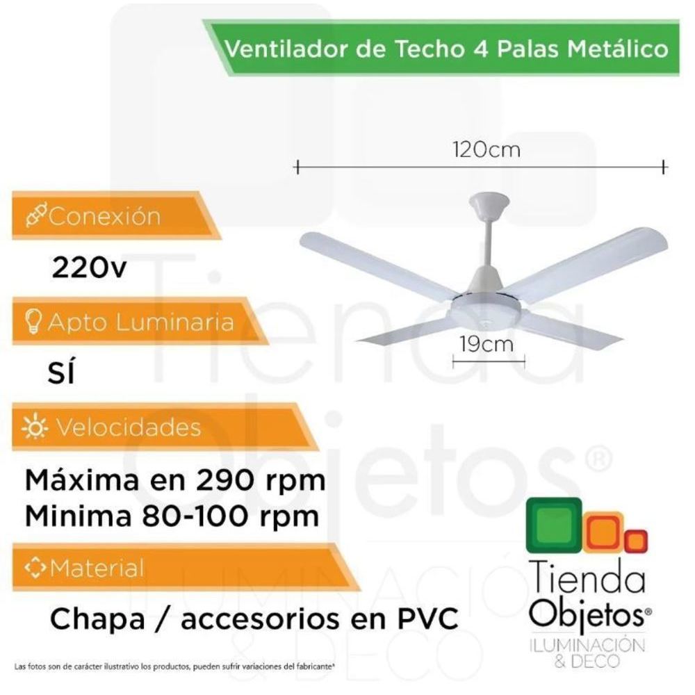 Ventilador Techo Nacional Potenciado Blanco 4 Palas Sin Luz